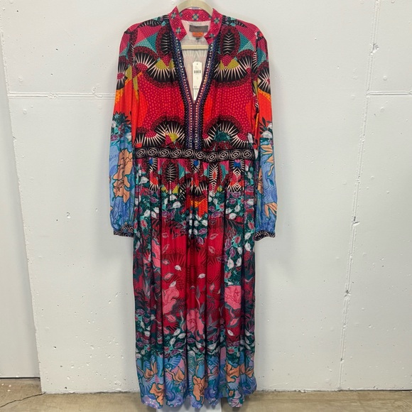 NWT $228 Anthropologie x Bhanuni by Jyoti BohoPatterned Maxi Dress Slits Size 14 - Picture 2 of 15